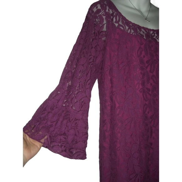 Kelly & Diane Dress Purple Lace Bohemian Boho Chic Bell Sleeves Daisy Jones 12 - Picture 2 of 10
